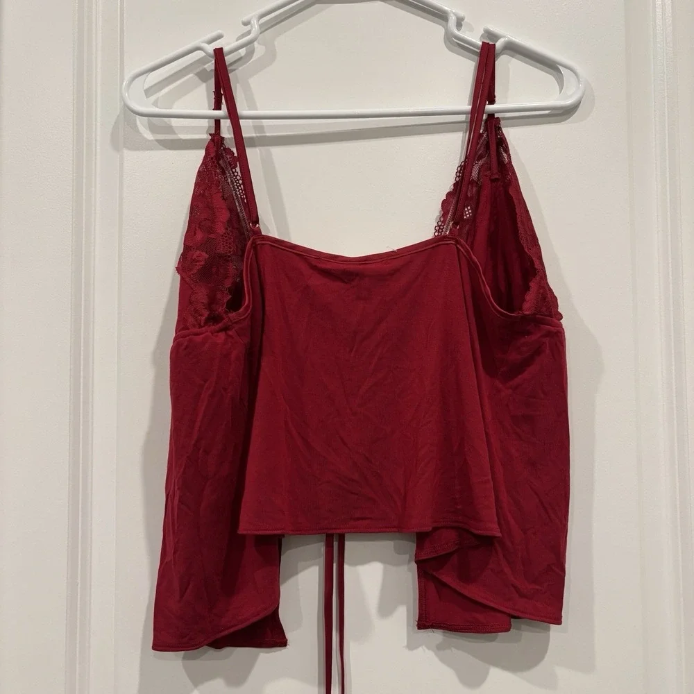 Victoria's Secret M Medium So Soft Modal‎ Lace-Trim Flyaway Cami  Red Lace